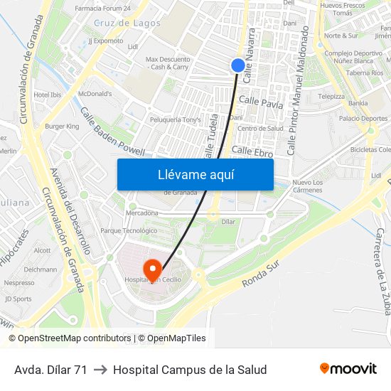 Avda. Dílar 71 to Hospital Campus de la Salud map
