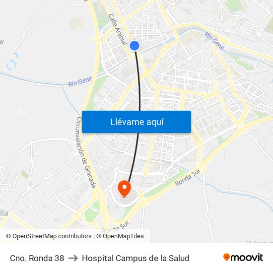 Cno. Ronda 38 to Hospital Campus de la Salud map