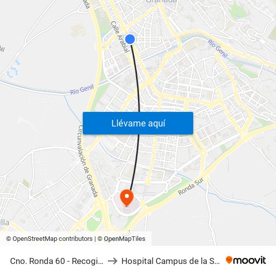 Cno. Ronda 60 - Recogidas to Hospital Campus de la Salud map