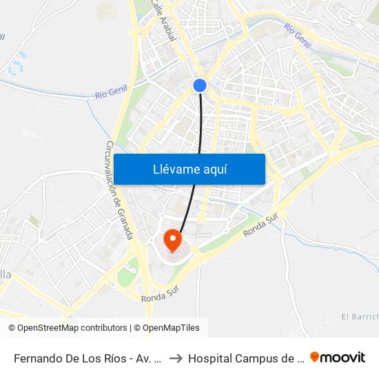 Fernando De Los Ríos - Av. Barcelona to Hospital Campus de la Salud map