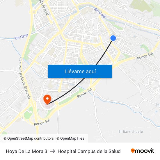 Hoya De La Mora 3 to Hospital Campus de la Salud map