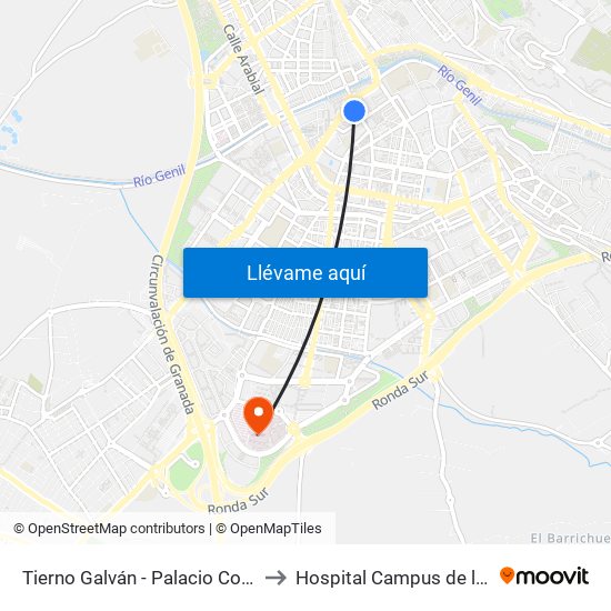 Tierno Galván - Palacio Congresos to Hospital Campus de la Salud map