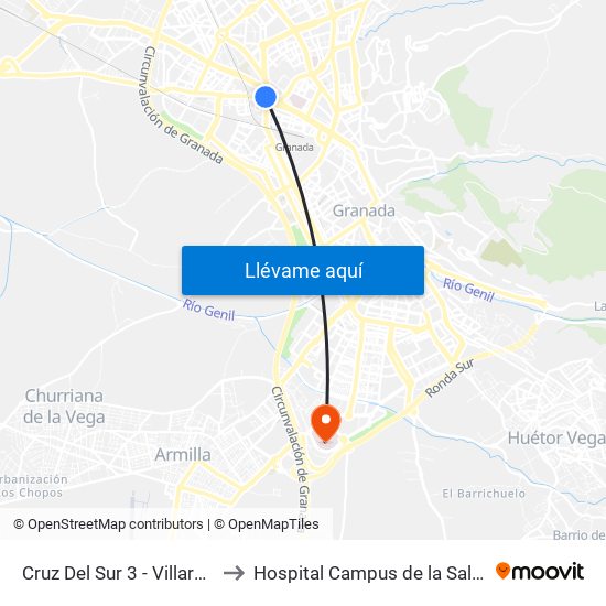 Cruz Del Sur 3 - Villarejo to Hospital Campus de la Salud map