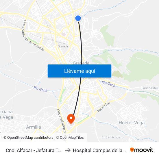 Cno. Alfacar - Jefatura Tráfico to Hospital Campus de la Salud map