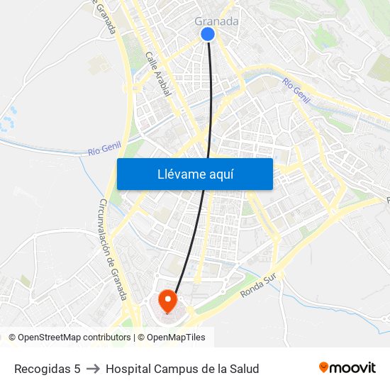 Recogidas 5 to Hospital Campus de la Salud map