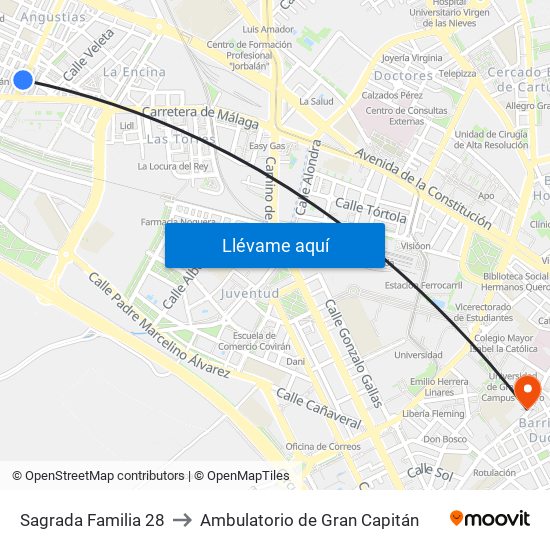 Sagrada Familia 28 to Ambulatorio de Gran Capitán map