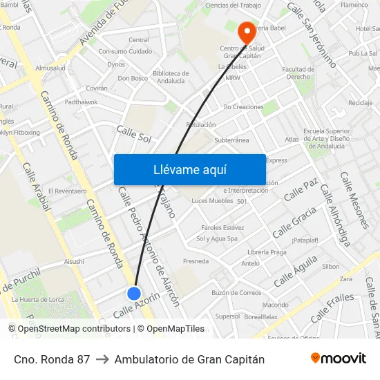 Cno. Ronda 87 to Ambulatorio de Gran Capitán map