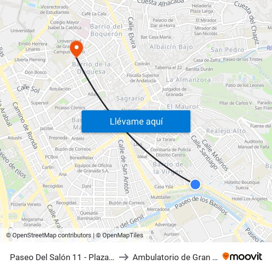 Paseo Del Salón 11 - Plaza Carretas to Ambulatorio de Gran Capitán map