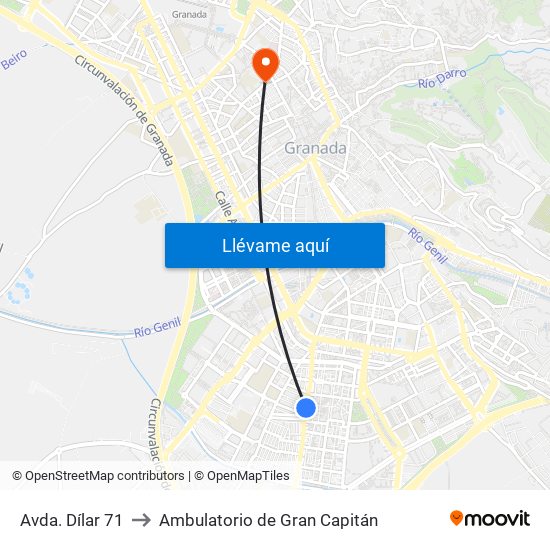 Avda. Dílar 71 to Ambulatorio de Gran Capitán map