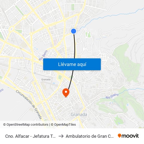 Cno. Alfacar - Jefatura Tráfico to Ambulatorio de Gran Capitán map