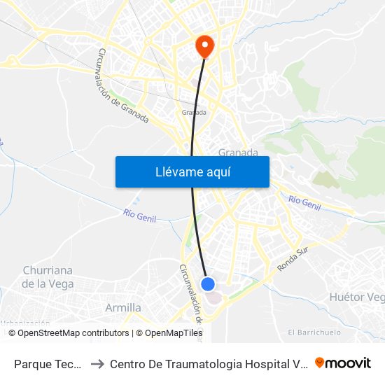 Parque Tecnológico to Centro De Traumatologia Hospital Virgen De Las Nieves map