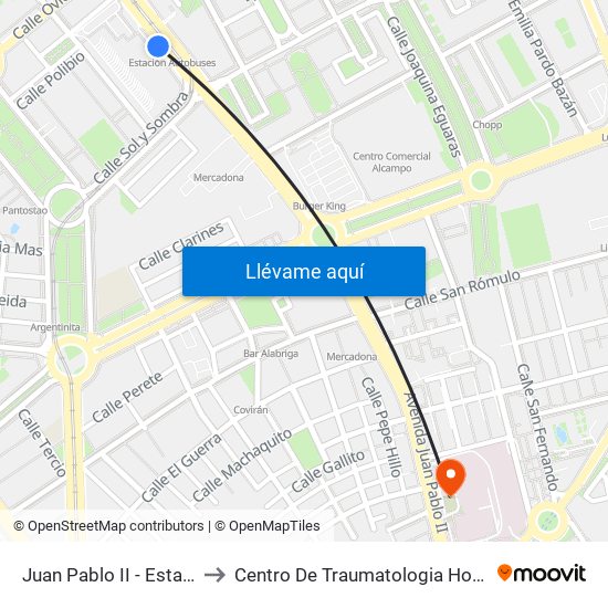 Juan Pablo II - Estación De Autobuses to Centro De Traumatologia Hospital Virgen De Las Nieves map