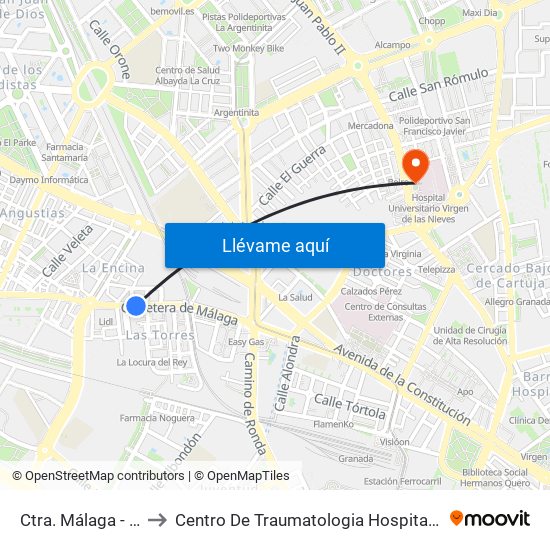 Ctra. Málaga - Las Torres to Centro De Traumatologia Hospital Virgen De Las Nieves map