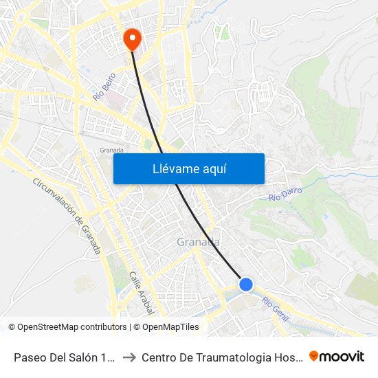 Paseo Del Salón 11 - Plaza Carretas to Centro De Traumatologia Hospital Virgen De Las Nieves map