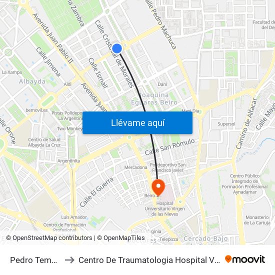 Pedro Temboury 15 to Centro De Traumatologia Hospital Virgen De Las Nieves map