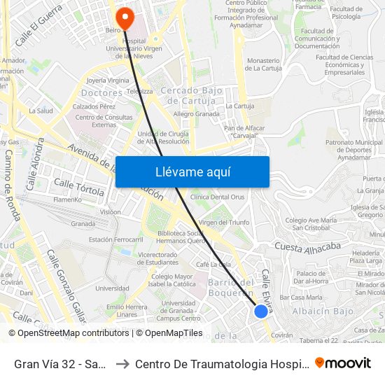 Gran Vía 32 - Sagrado Corazón to Centro De Traumatologia Hospital Virgen De Las Nieves map