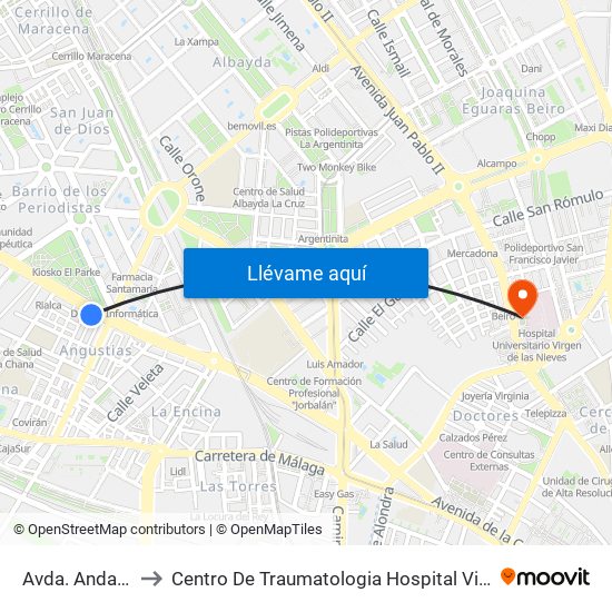 Avda. Andalucía 91 to Centro De Traumatologia Hospital Virgen De Las Nieves map