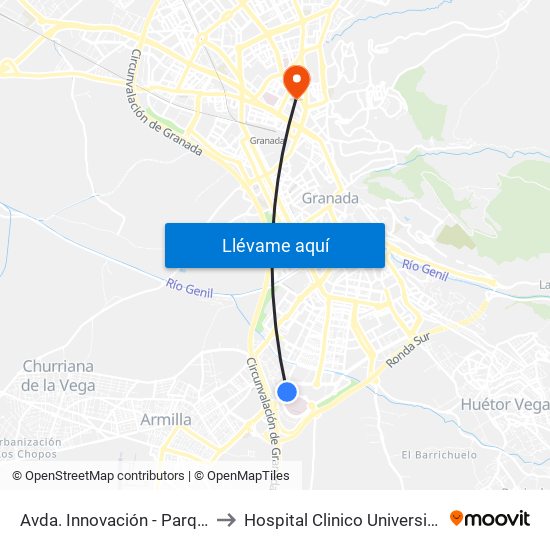 Avda. Innovación - Parque Tecnológico to Hospital Clinico Universitario San Cecilio map