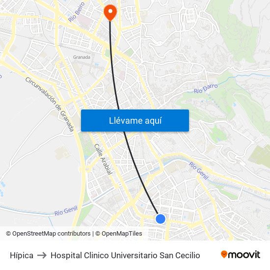 Hípica to Hospital Clinico Universitario San Cecilio map