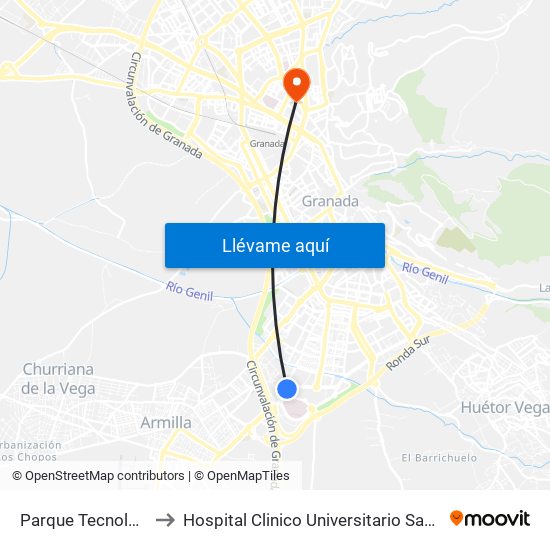 Parque Tecnológico to Hospital Clinico Universitario San Cecilio map