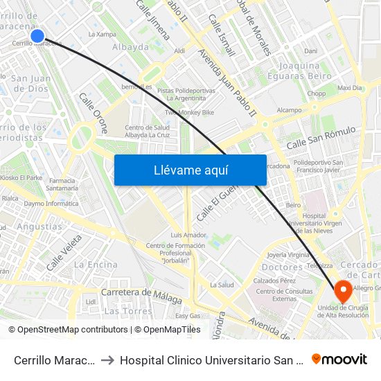 Cerrillo Maracena to Hospital Clinico Universitario San Cecilio map