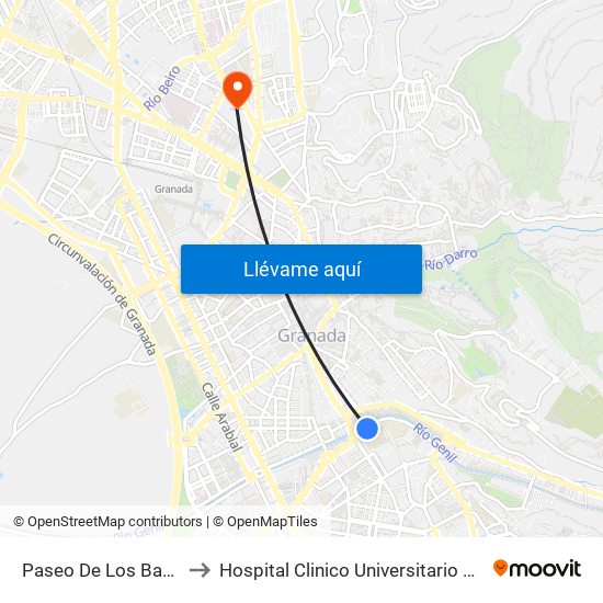 Paseo De Los Basilios 1 to Hospital Clinico Universitario San Cecilio map