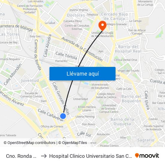 Cno. Ronda 125 to Hospital Clinico Universitario San Cecilio map