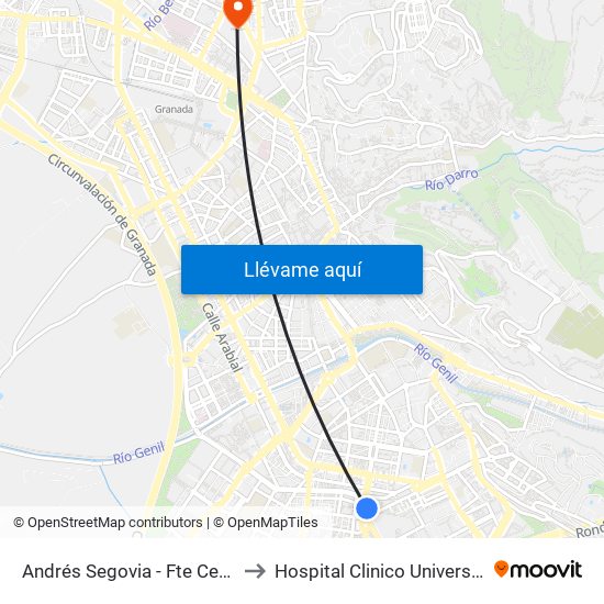 Andrés Segovia - Fte Centro Cívico Zaidín to Hospital Clinico Universitario San Cecilio map