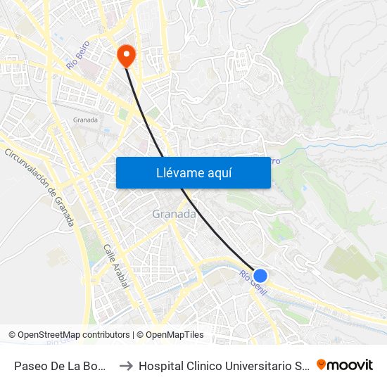 Paseo De La Bomba 17 to Hospital Clinico Universitario San Cecilio map