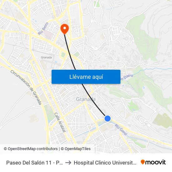 Paseo Del Salón 11 - Plaza Carretas to Hospital Clinico Universitario San Cecilio map