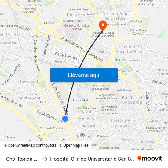 Cno. Ronda 148 to Hospital Clinico Universitario San Cecilio map
