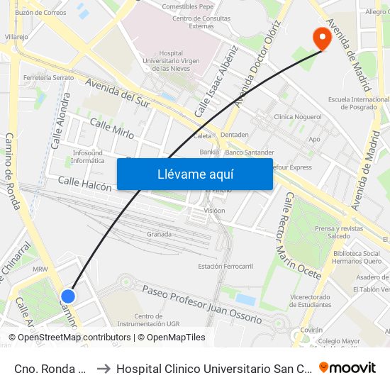 Cno. Ronda 184 to Hospital Clinico Universitario San Cecilio map