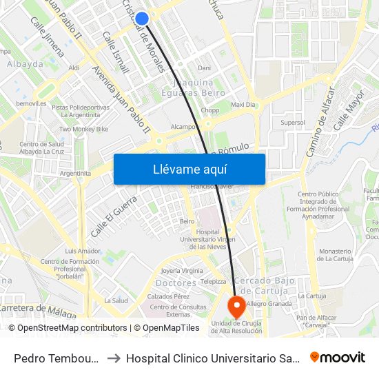 Pedro Temboury 15 to Hospital Clinico Universitario San Cecilio map