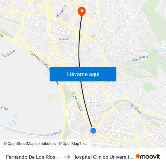 Fernando De Los Ríos - Av. Barcelona to Hospital Clinico Universitario San Cecilio map