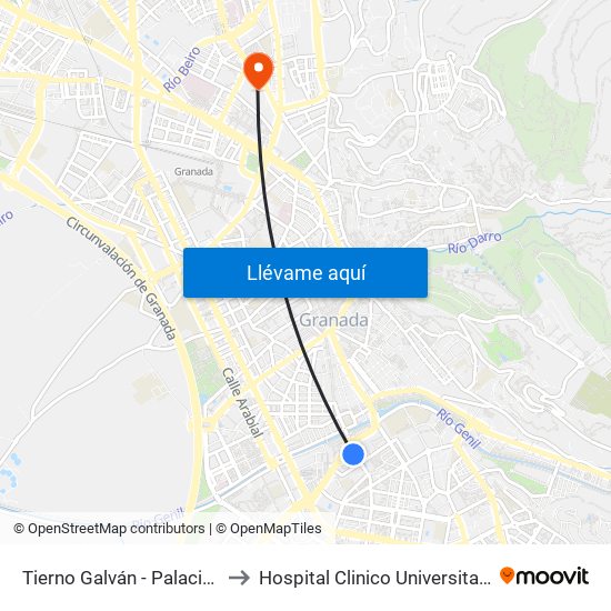 Tierno Galván - Palacio Congresos to Hospital Clinico Universitario San Cecilio map