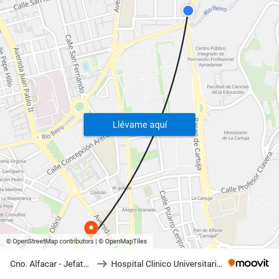 Cno. Alfacar - Jefatura Tráfico to Hospital Clinico Universitario San Cecilio map