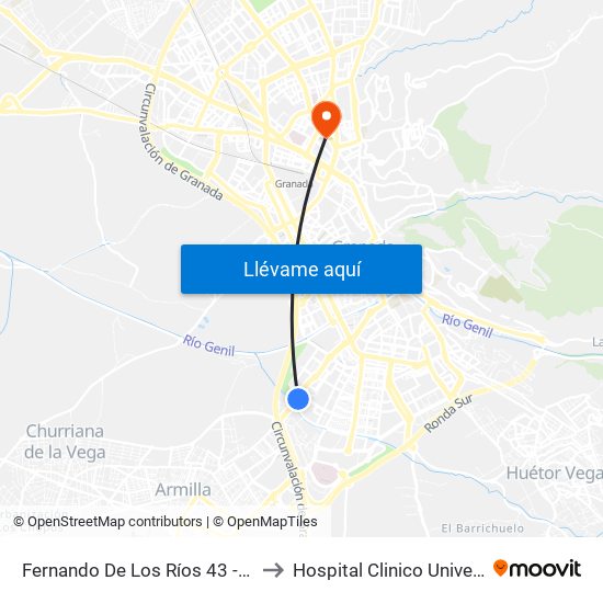 Fernando De Los Ríos 43 - Colonia San Sebastián to Hospital Clinico Universitario San Cecilio map