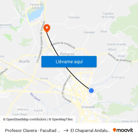 Profesor Clavera - Facultad Psicología 1 to El Chaparral Andalusia Spain map