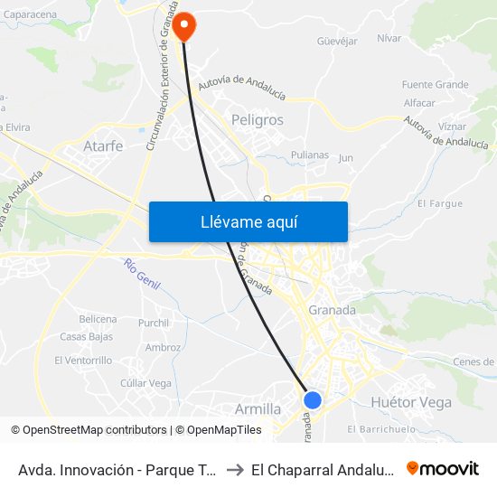 Avda. Innovación - Parque Tecnológico to El Chaparral Andalusia Spain map