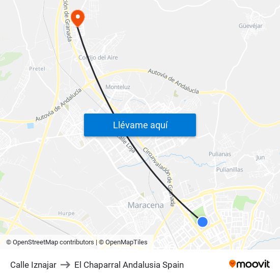 Calle Iznajar to El Chaparral Andalusia Spain map