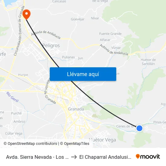 Avda.  Sierra Nevada - Los Pinillos to El Chaparral Andalusia Spain map