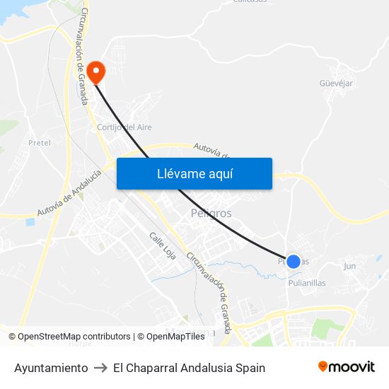 Ayuntamiento to El Chaparral Andalusia Spain map