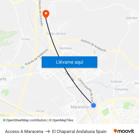 Acceso A Maracena to El Chaparral Andalusia Spain map