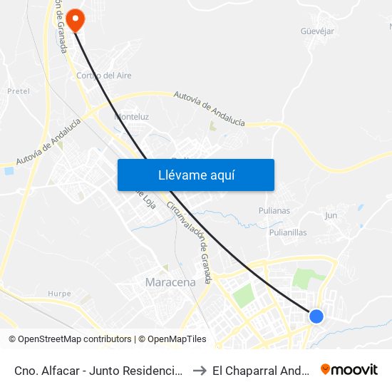 Cno. Alfacar - Junto Residencia Fdo. De Los Ríos to El Chaparral Andalusia Spain map