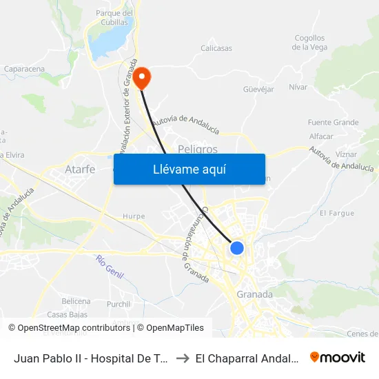 Juan Pablo II - Hospital De Traumatología to El Chaparral Andalusia Spain map