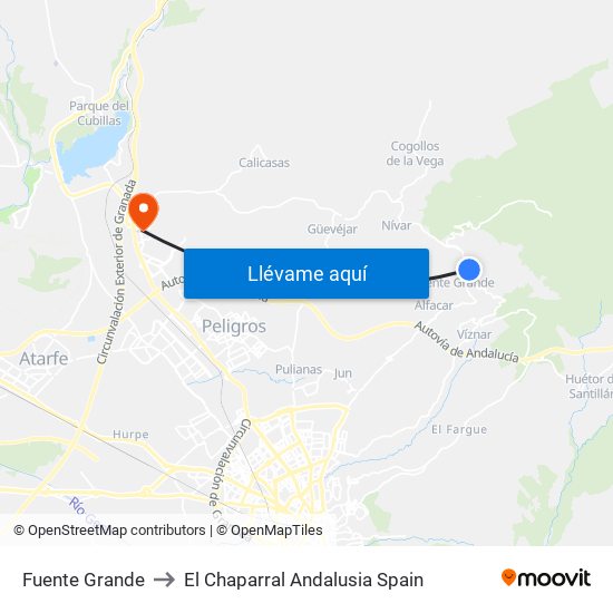 Fuente Grande to El Chaparral Andalusia Spain map