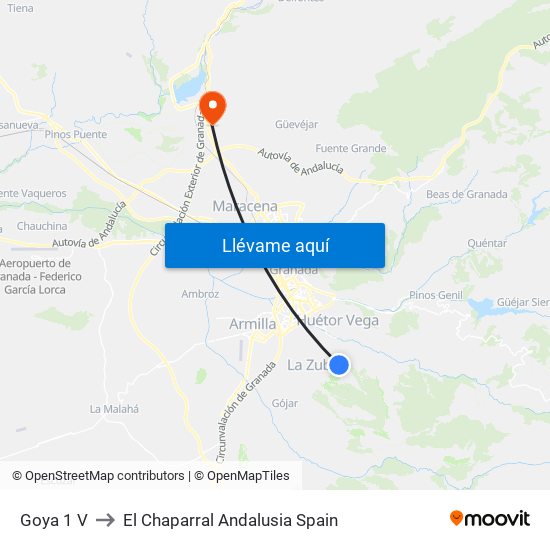 Goya 1 V to El Chaparral Andalusia Spain map