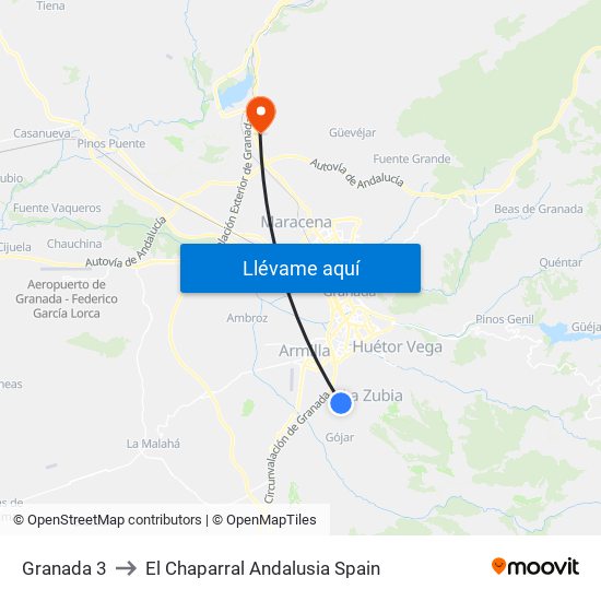 Granada 3 to El Chaparral Andalusia Spain map