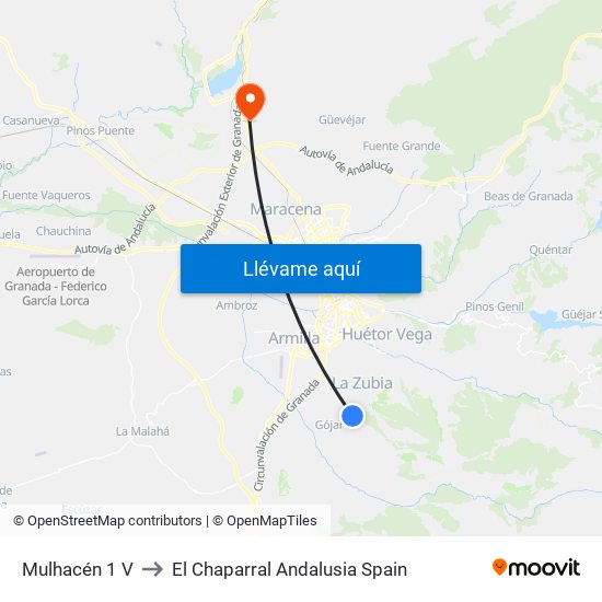 Mulhacén 1 V to El Chaparral Andalusia Spain map