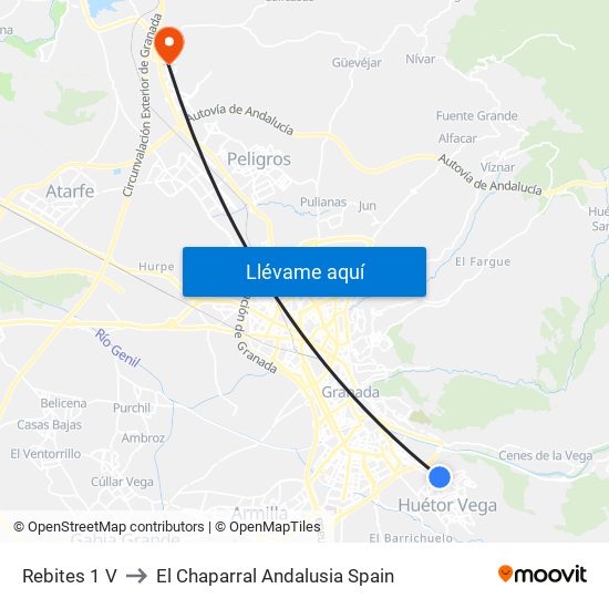 Rebites 1 V to El Chaparral Andalusia Spain map